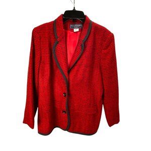 Norton McNaughton Buttoned Blazer Petite 8P Red & Black Acrylic Evening Career